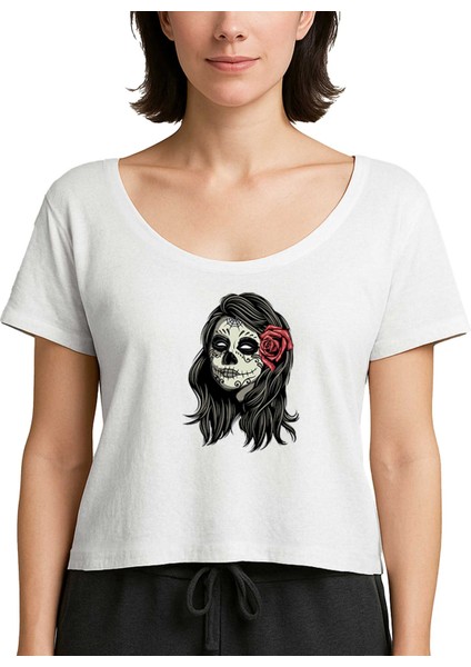 La Calavera Portre Beyaz Kadın Tişört