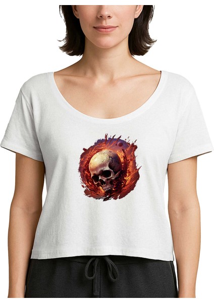 Skull Planet Beyaz Kadın Tişört
