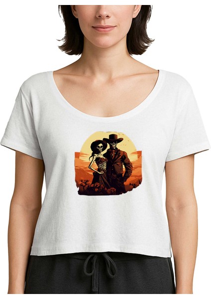 Skeleton Cowboy Lover Beyaz Kadın Tişört