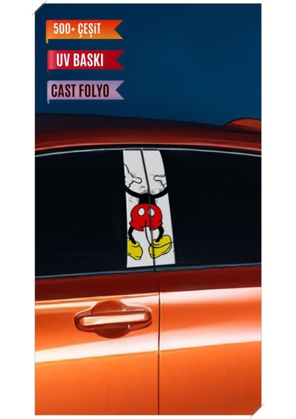 Araç Kapı Direk Kaplama Folyosu Mickey Desenli (Sağ Sol Takım) (2 Adet) - 22X50 cm