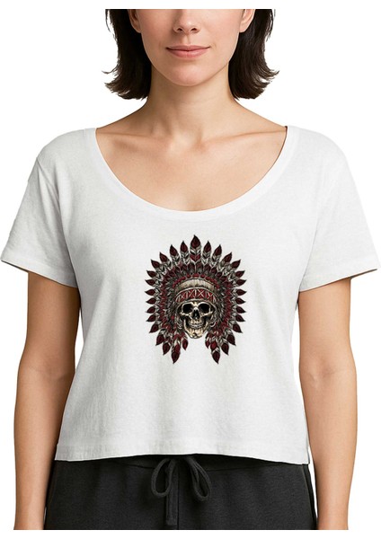 Kızıldereli Skull Apache Beyaz Kadın Tişört