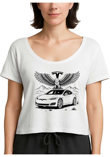 Tesla And Eagle Beyaz Kadın Tişört
