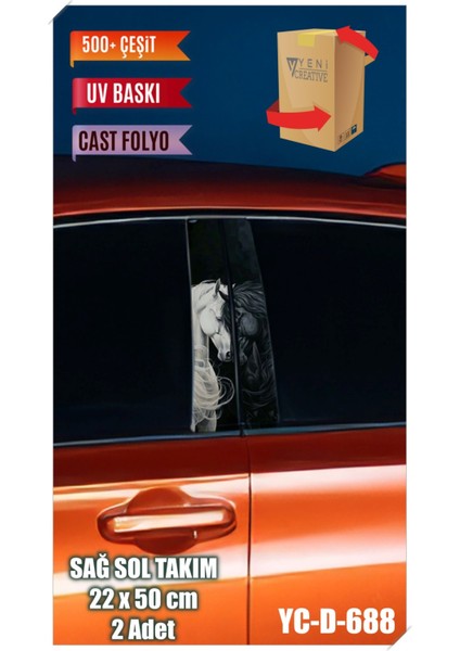 Araç Kapı Direk Kaplama Folyosu At Desenli (Sağ Sol Takım) (2 Adet) - 22X50 cm