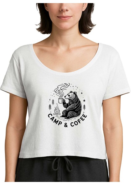 Camp Coffe Bear Beyaz Kadın Tişört