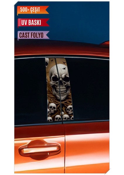 Araç Kapı Direk Kaplama Folyosu Kuru Kafa Desenli (Sağ Sol Takım) (2 Adet) - 22X50 cm