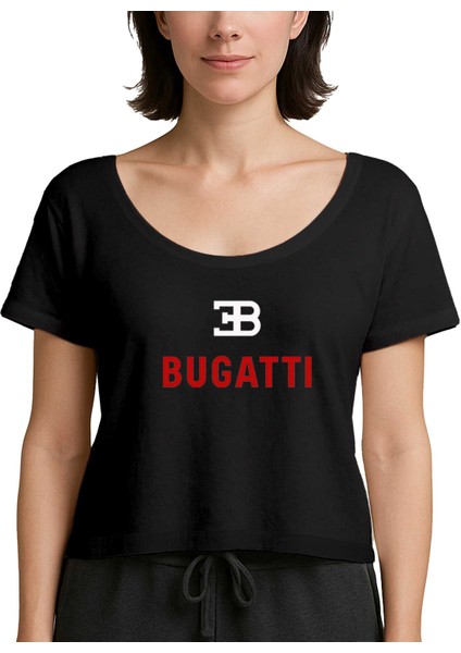 Bugati Logo Siyah Kadın Tişört