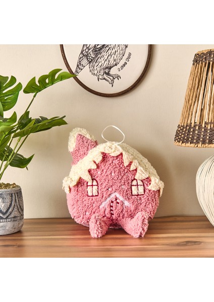 Soft Sevimli Ev Figürlü Yastık - Pembe - 19X22 cm