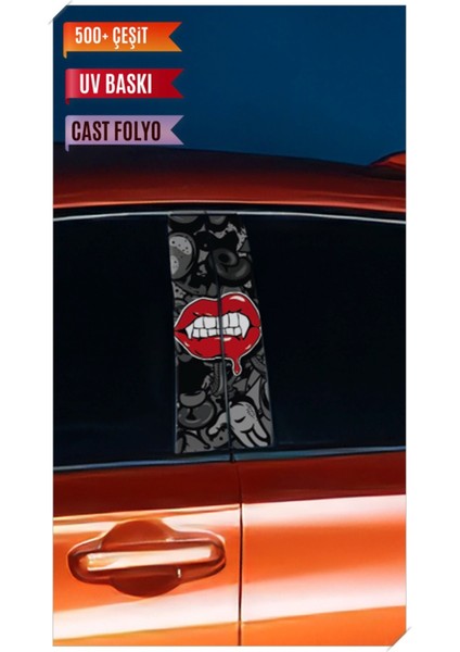 Araç Kapı Direk Kaplama Folyosu Desenli (Sağ Sol Takım)Uyumlu (2 Adet) - 22X50 cm