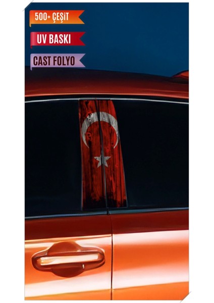 Araç Kapı Direk Kaplama Folyosu Türkiye Desenli (Sağ Sol Takım) (2 Adet) - 22X50 cm