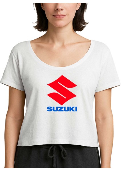 Suzuki Logo Text Beyaz Kadın Tişört