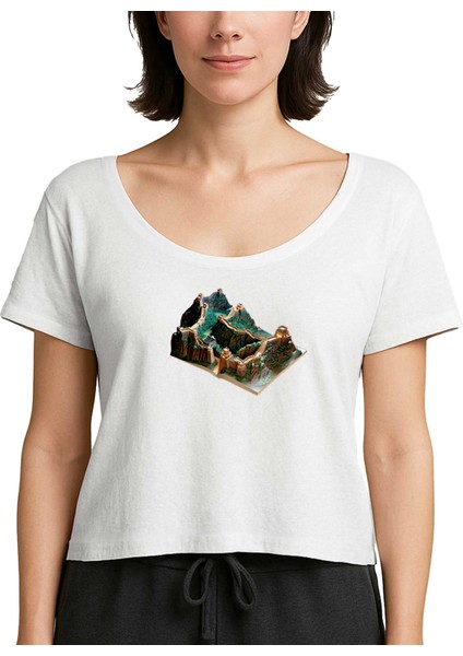 Great Wall Of China View Book Beyaz Kadın Tişört