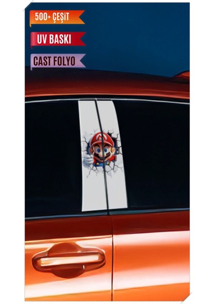 Araç Kapı Direk Kaplama Folyosu Mario Desenli (Sağ Sol Takım) (2 Adet) - 22X50 cm