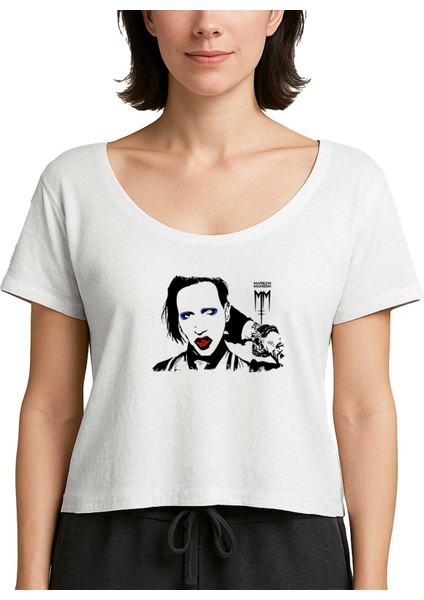 Marilyn Manson Portre Beyaz Kadın Tişört
