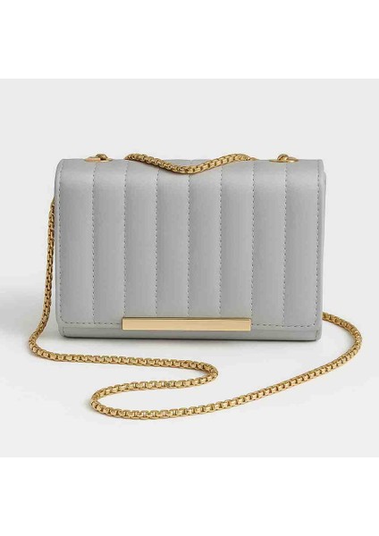 Gold Zincir Detaylı Gri Mini Çanta – Kapitone Omuz & Crossbody