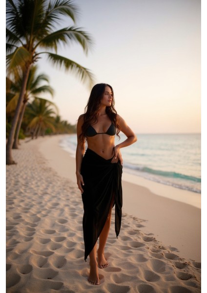 Kadın Siyah Bodrum Stili Bağlama Detaylı 150X75 Pareo – Modern ve Şık Tasarım fiyatları