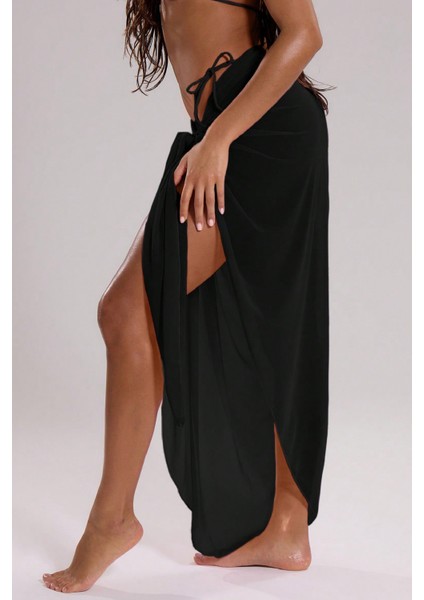 Kadın Siyah Bodrum Stili Bağlama Detaylı 150X75 Pareo – Modern ve Şık Tasarım indirimleri
