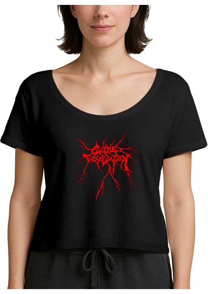 Cattle Decapitation Red Logo Siyah Kadın Tişört