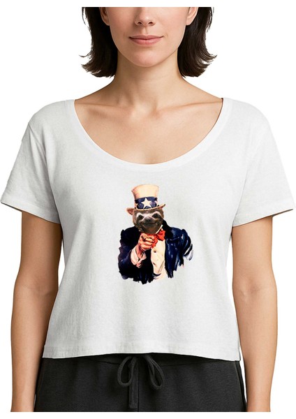 Bear Sam Amca Beyaz Kadın Tişört