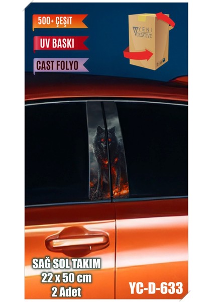 Araç Kapı Direk Kaplama Folyosu Kurt Desenli Uyumlu (Sağ Sol Takım) (2 Adet) - 22X50 cm