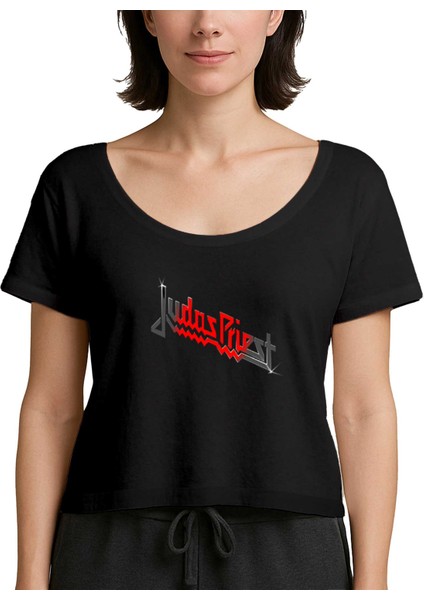 Judas Priest Black Red Logo Siyah Kadın Tişört