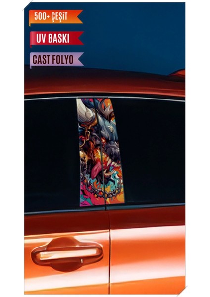 Araç Kapı Direk Kaplama Folyosu Canavar Desenli (Sağ Sol Takım) (2 Adet) - 22X50 cm