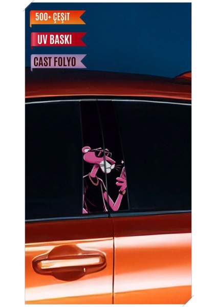 Araç Kapı Direk Kaplama Folyosu Pembe Panter Desenli (Sağ Sol Takım) (2 Adet) - 22X50 cm