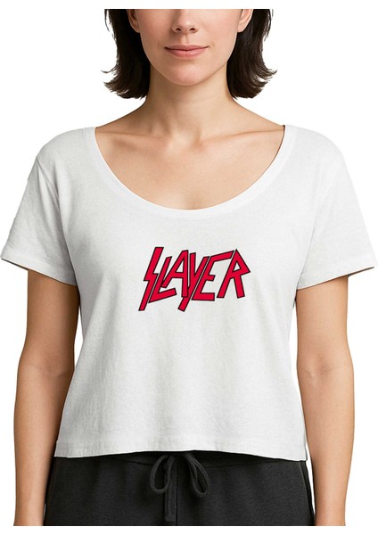Slayer Logo Classic Beyaz Kadın Tişört