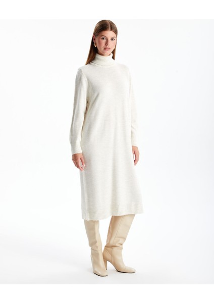 Yeni Sezon Balıkçı Yaka Düz Uzun Kollu Oversize Kadın Triko Elbise