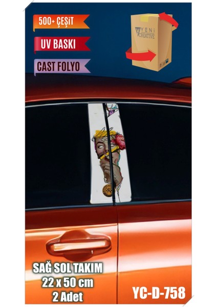 Araç Kapı Direk Kaplama Folyosu Kadın Desenli Uyumlu (Sağ Sol Takım) (2 Adet) - 22X50 cm