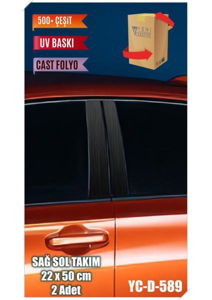 Araç Kapı Direk Kaplama Folyosu Metal Desenli (Sağ Sol Takım) (2 Adet) - 22X50 cm