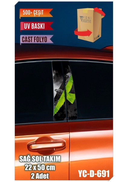 Araç Kapı Direk Kaplama Folyosu Kuş Desenli (Sağ Sol Takım) (2 Adet) - 22X50 cm