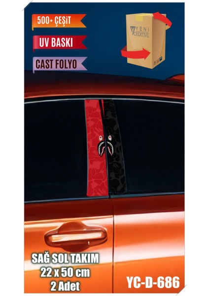 Araç Kapı Direk Kaplama Folyosu Desenli (Sağ Sol Takim) (2 Adet) - 22X50 cm