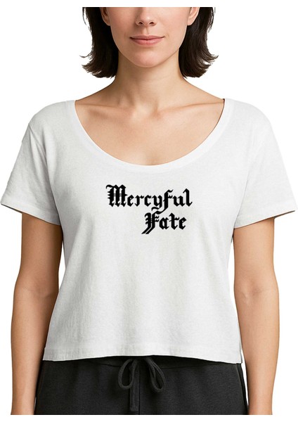 Mercyful Fate Logo Text Beyaz Kadın Tişört