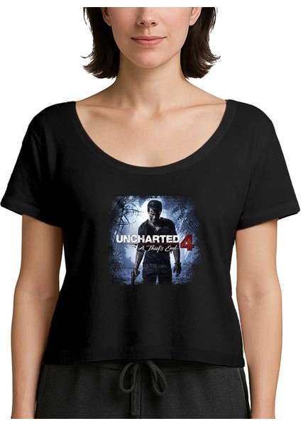 Uncharted 4 Nathan Drake Poster Siyah Kadın Tişört