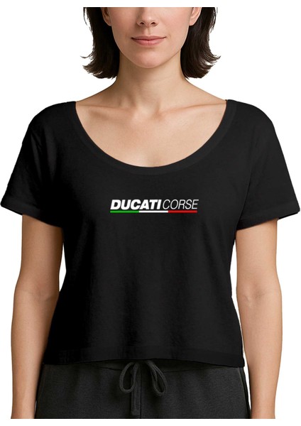 Ducati Corse Text Siyah Kadın Tişört