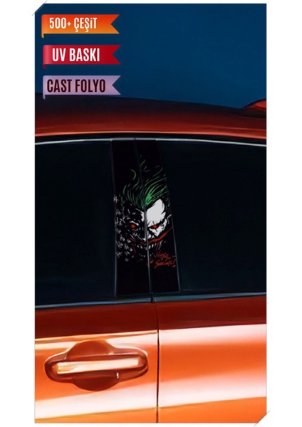 Araç Kapı Direk Kaplama Folyosu Joker Desenli (Sağ Sol Takım) (2 Adet) - 22X50 cm