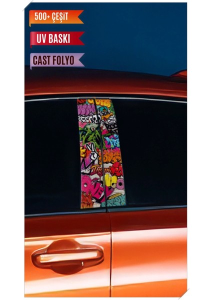 Araç Kapı Direk Kaplama Folyosu Desenli (Sağ Sol Takım) (2 Adet) - 22X50 cm