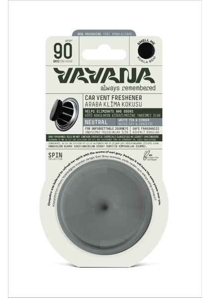 Araba Klima Kokusu, Spin Oto Kokusu, Beyaz Çay Zencefil Aromalı, 90 Gün Etkili Araç Kokusu - Neutral