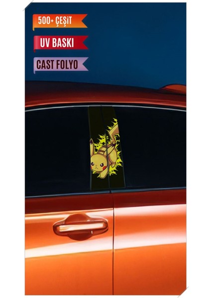 Araç Kapı Direk Kaplama Folyosu Pikachu Desenli (Sağ Sol Takım) (2 Adet) - 22X50 cm