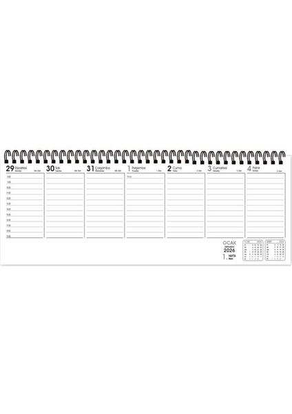 2026 Haftalık Masa Ajandası 12X33 cm Spiralli Çizgili 5 Adet fiyatları