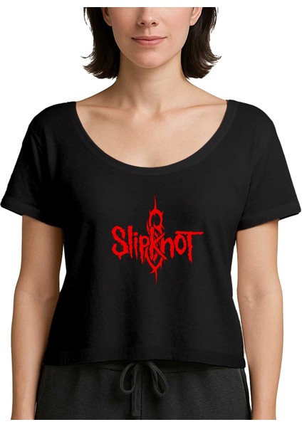 Slipknot Logo Red Siyah Kadın Tişört