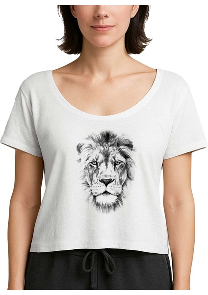 Lion Face Beyaz Kadın Tişört