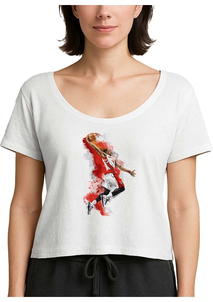 Nba Baller Red Silhouette Beyaz Kadın Tişört