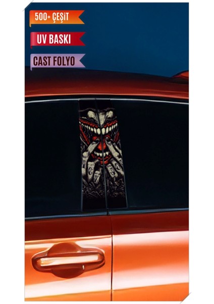 Araç Kapı Direk Kaplama Folyosu Joker Desenli (Sağ Sol Takım) (2 Adet) - 22X50 cm
