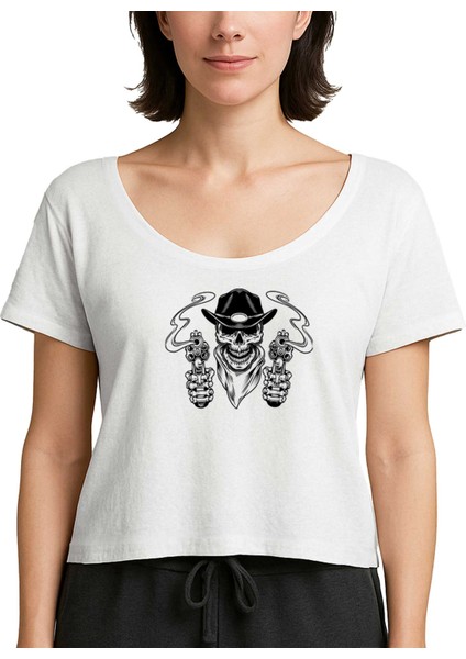 Kovboy Skull Bandana Beyaz Kadın Tişört