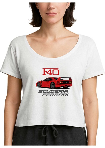 Ferari F40 Beyaz Kadın Tişört