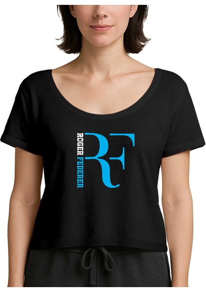 Roger F. Blue Logo Siyah Kadın Tişört