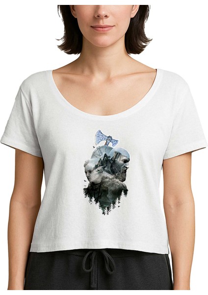 God Of War Ragnarok Atreus Kratos Siluet Beyaz Kadın Tişört