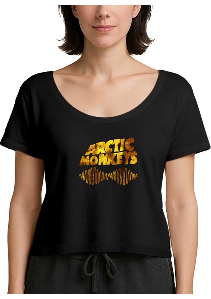 Arctic Monkeys Logo Wave Gold Siyah Kadın Tişört