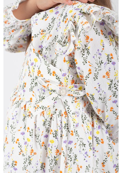 Kız Çocuk Kruvaze Yaka Çiçekli Elbise fiyatları